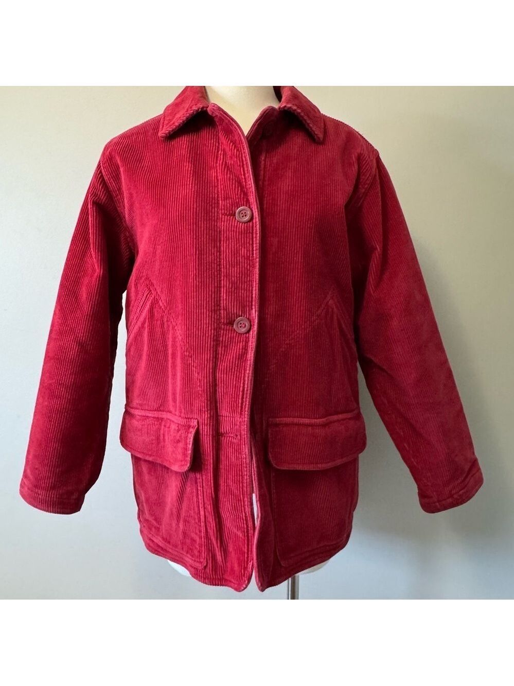 R&R Vintage Women's Red Wool? Lined Corduroy Utility Oversized Jacket Small